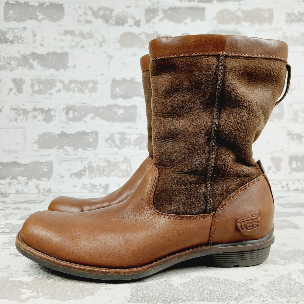 UGG Boots Australia Classic Brown Leather & Sheepskin Ankle Boots